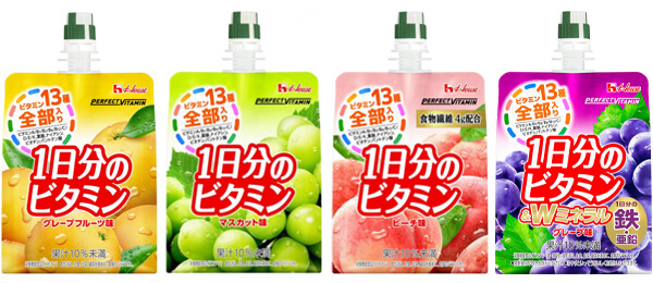 PERFECT VITAMIN 1日分のビタミンゼリー 4種1セット PERFECT VITAMIN 1日分のビタミン グレープフルーツ味 PERFECT VITAMIN 1日分のビタミン マスカット味 PERFECT VITAMIN 1日分のビタミン ピーチ味 PERFECT VITAMIN 1日分のビタミン&Wミネラル グレープ味