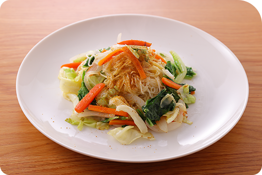 余り野菜の素麺チャンプルージャワカレー風味
