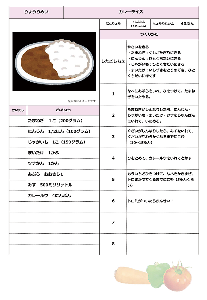 親子で 食 について考えよう 準備編 何をつくる マイレシピ を１レシピ決めて 準備してみましょう From ハウス Come On House ハウス食品グループ本社の会員サイト